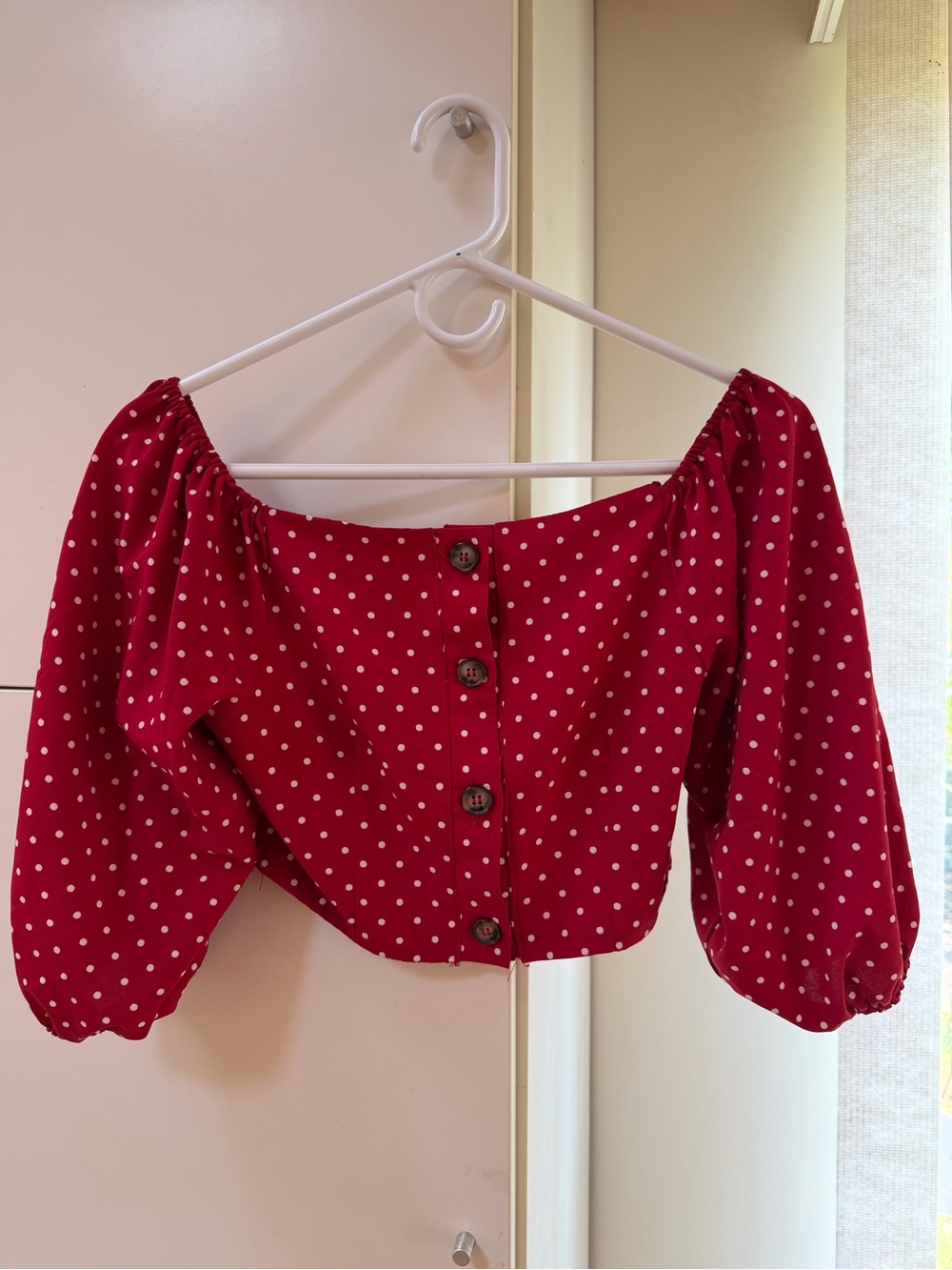 Red Polka Dot Off-Shoulder Crop Top